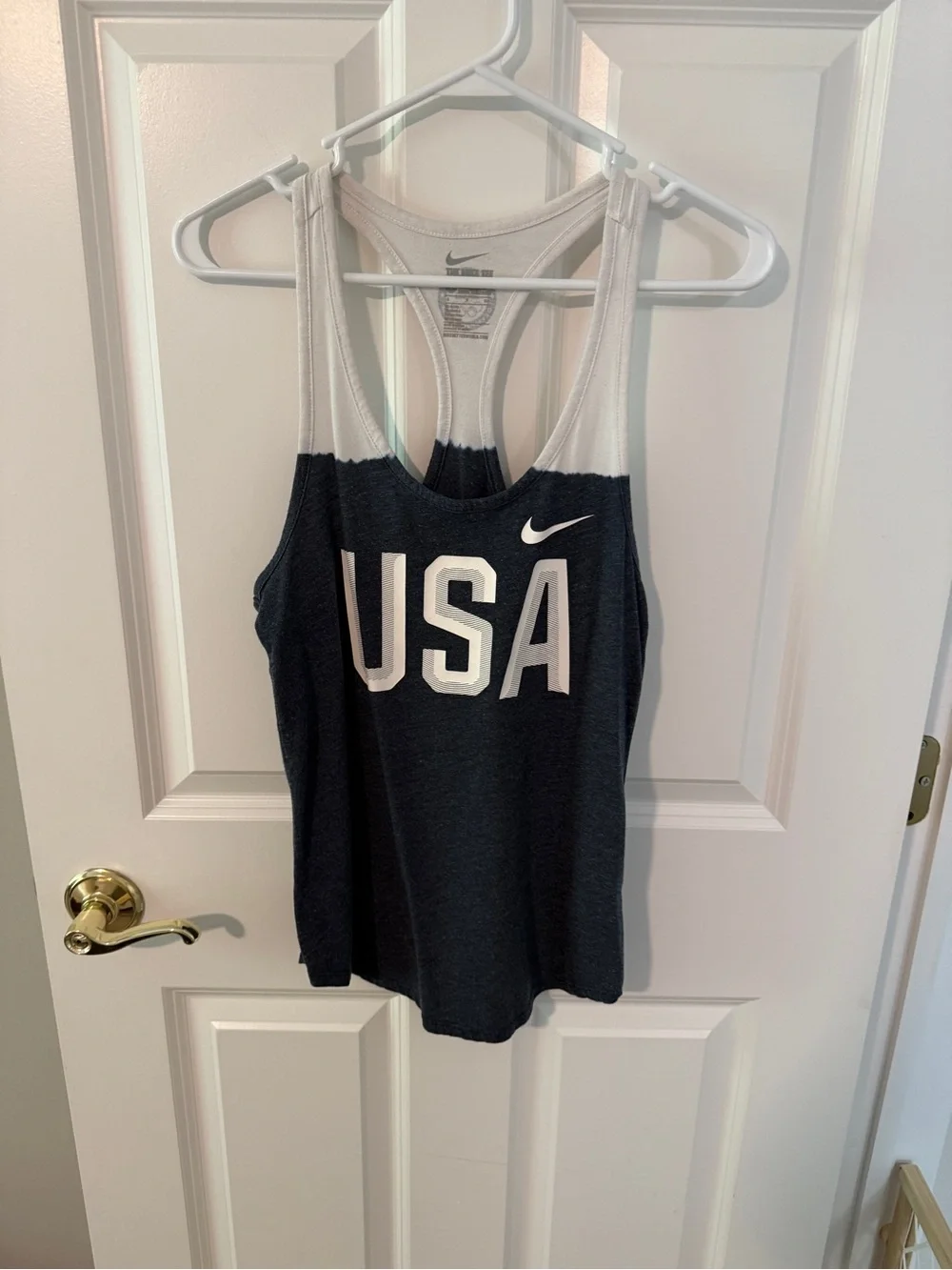 Nike White and Navy Tie-Dye Racerback Tank